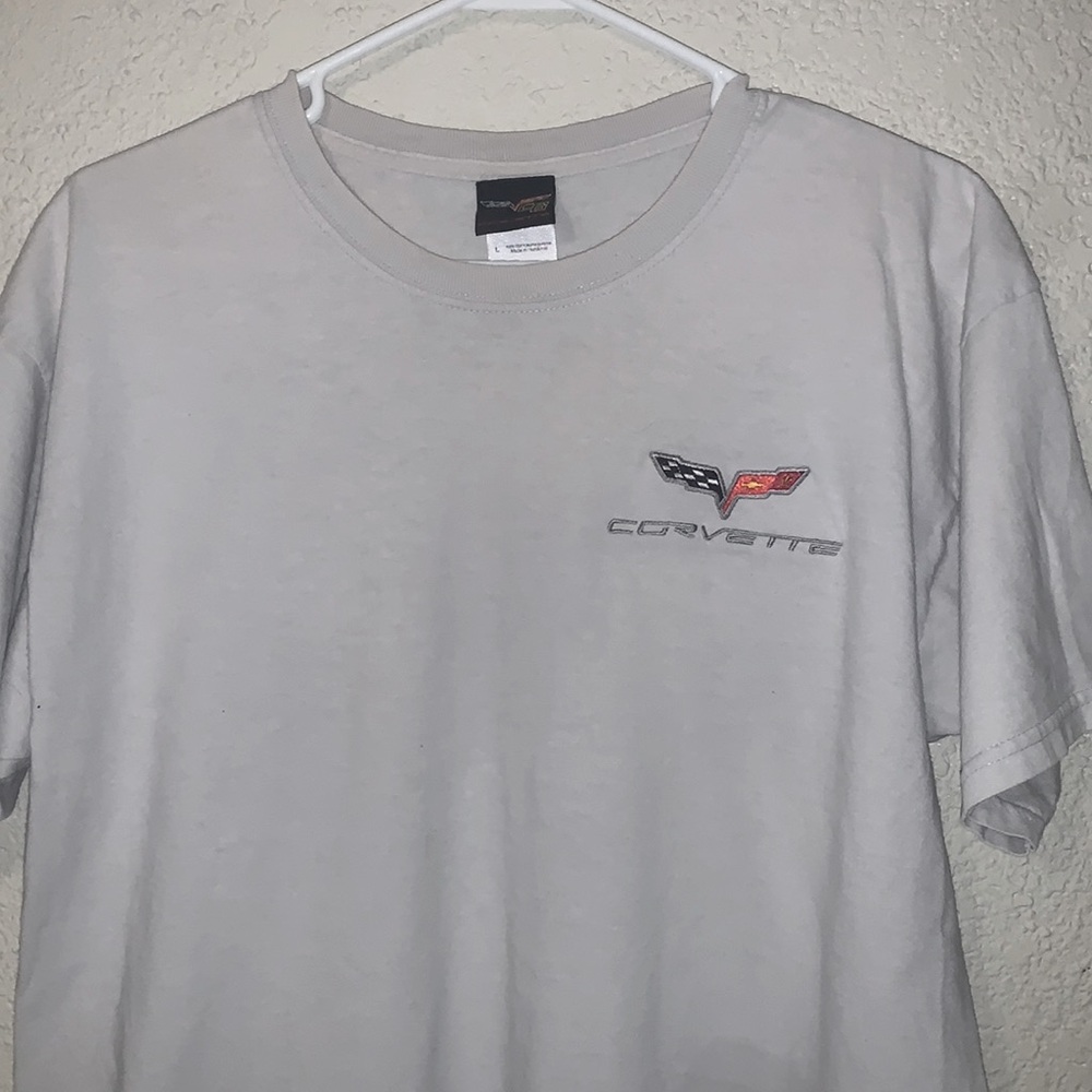 Y2K embroidered corvette T-shirt. Size L. Earthy Tan color.
